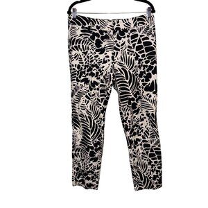 Talbots Hampshire Printed Pants Black & White Tropical Leaf Pattern Size 10